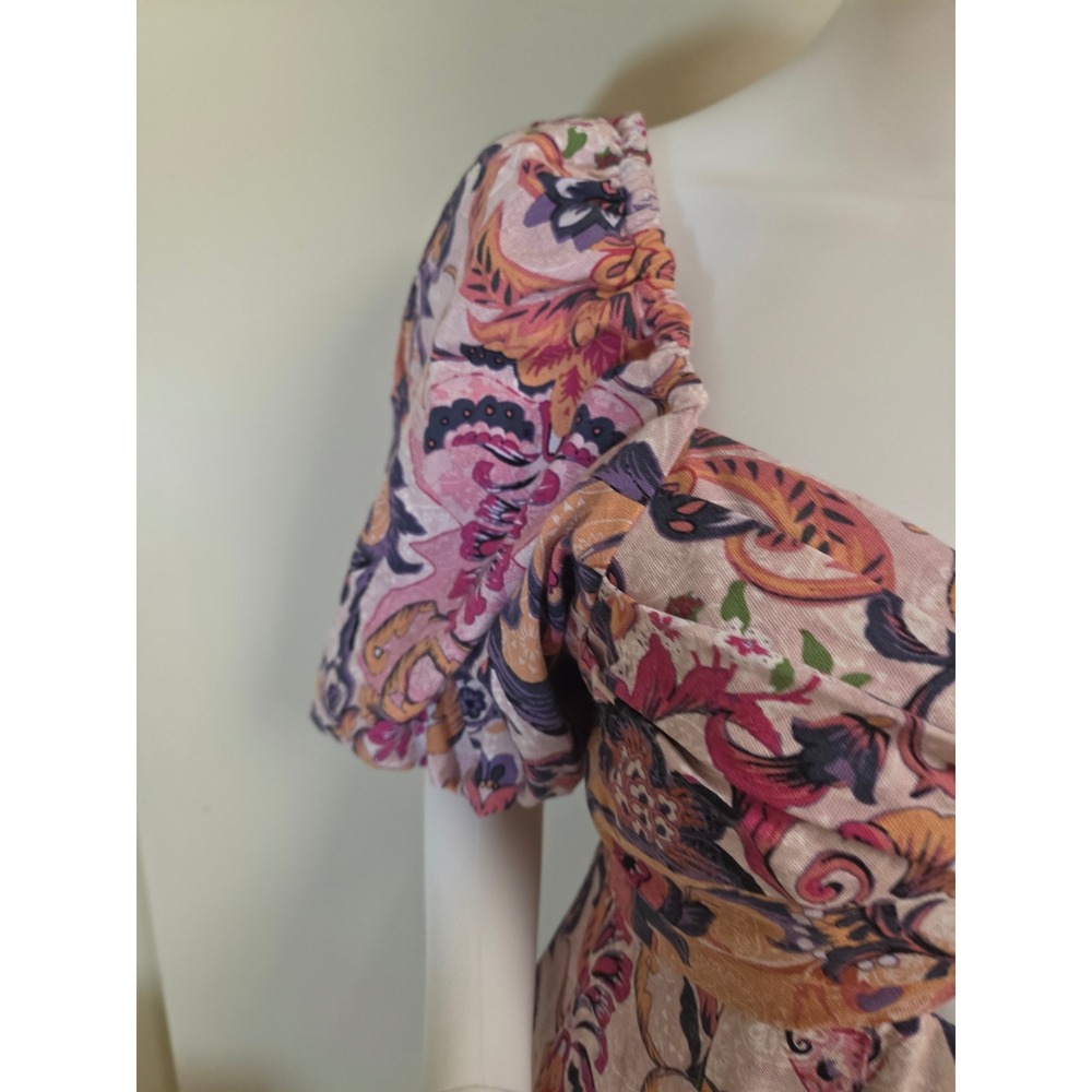 House of Harlow 1960 Pink Paisley Linen Blend Cutout Puff Sleeve Mini Dress 6 - Picture 7 of 14